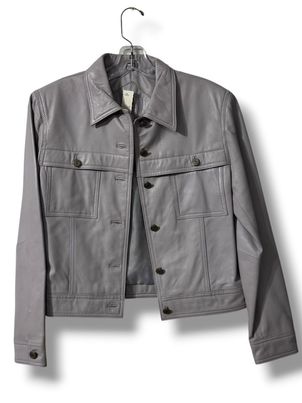 Laura Leigh Ltd Real Leather Jacket Gray Lavender Boxy Classic Moto Style Size M